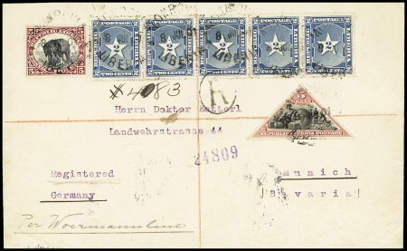 1901 Registered envelope to Germany bearing 1892 1c
