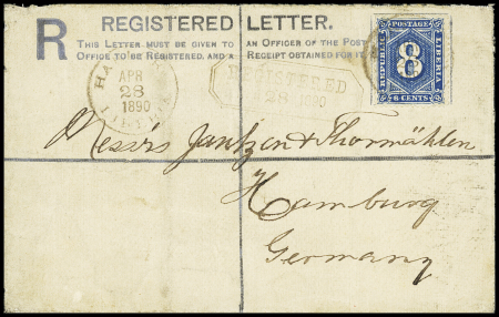1890 Registered 10c Blue postal stationery envelope