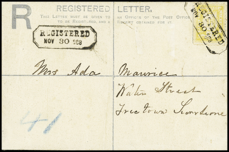 1888 10c Blue registered postal stationery bearing