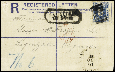 1891 10c Blue registered postal stationery bearing