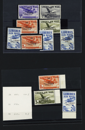1941 First Flight LIBERIA-US, nine values from 50c
