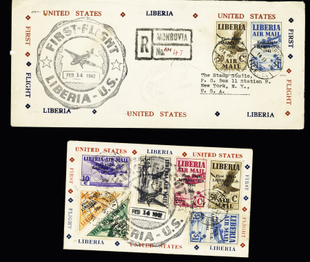 1942 Liberia-USA flight, lot of eight first flight