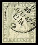 1Fr. grau, gestempelt WINTERTHUR 28 JULI 57, unten