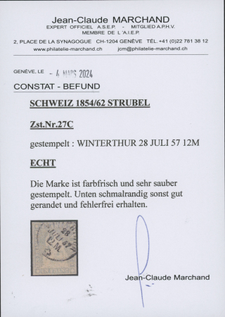 1Fr. grau, gestempelt WINTERTHUR 28 JULI 57, unten