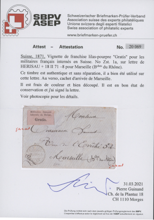 HERISAU : Umschlag nach Marseille mit Gratismarke und