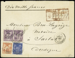 N°70 + 90 + 95, 5F violet en paire, OBL CAD "Paris rue d'Enghien" (1880) sur lettre chargée avec cachet descriptif des chargements (VD 10 000F). Certificat Soluphil. TB