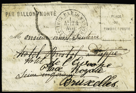 Lettre (timbre décollé par immersion) adressée à Dieppe et réexpédiée à Bruxelles avec taxe tampon façon manuscrite - Le Jacquard perdu en mer au large de Plymouth. Rare et TB