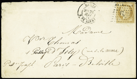 N°36 OBL ancre + CAD "Paris R. de Cléry" (20 mai 1871) sur lettre locale pour Belleville. RR et TB