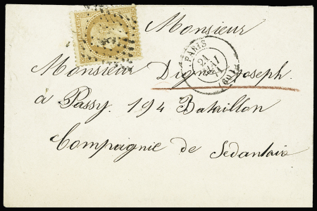 N°28 OBL ancre + CAD "Paris (60)" (21 mai 71) sur lettre locale adressée à un militaire à Passy. RR et TB