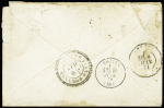 N°36b 10c bistre, paire tête bêche OBL étoile 4 + CAD "Paris R. d'Enghien" (6 juin 71) sur lettre (tachée) pour Le Grand Bornand (Haute Savoie). Certificat JF Brun