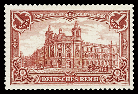 1902 DEUTSCHES REICH 1M carmine-red, perf. 26:17, never