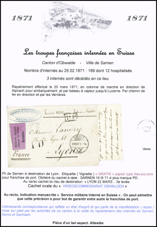 SARNEN : Umschlag mit Inhalt nach Lyon, Frankreich