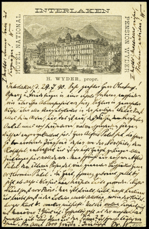 1890 10C rot Postkarte "Hotel National / Interlaken"