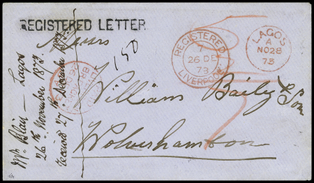 1873 (Nov. 26) Registered cover to Wolverhampton bearing