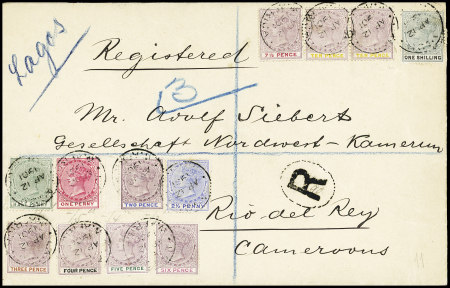 1901 Registered cover to Rio del Rey / Cameroons franked