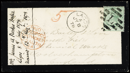 1876-79 6d Green, perf. 14, tied "L" in bars on small