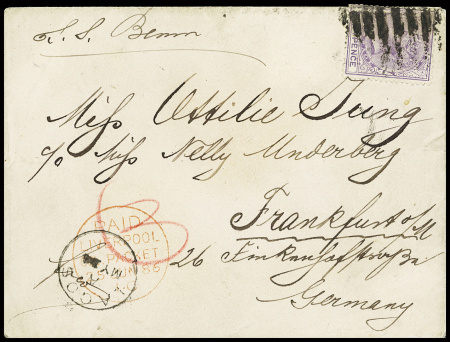 1884-86 4d Violet tied oval of bars on envelope from