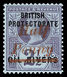 1893 "HALF PENNY"  on 2 1/2d purple on blue paper,