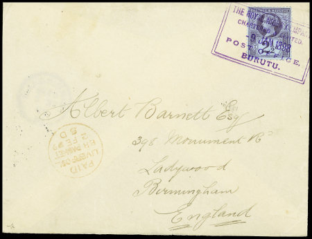 BURUTU 1898 : Cover to Birmingham franked by QV 2 1/2d