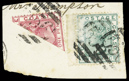 1884-91 1d Rose carmine BISECT on small piece together