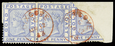 1876-84 1d Blue BISECT together with two cancelled