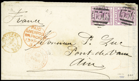 1876-84 4d Magenta in pair tied by 556 numeral on envelope