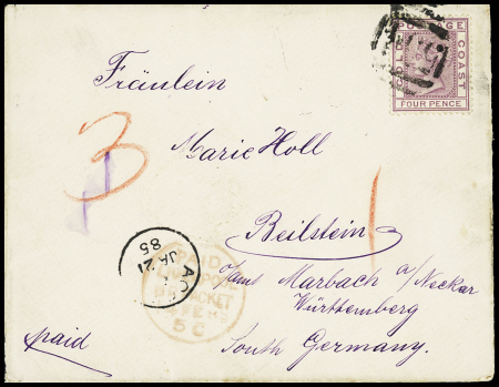 1884-91 4d Mauve tied by "554" numeral envelope from