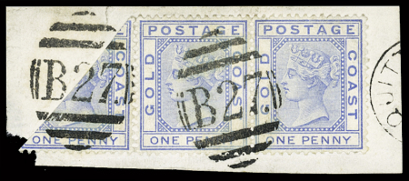1876-84 1d Blue BISECT together with two singles tied