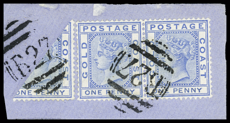 1876-84 1d Blue BISECT together with pair of normal