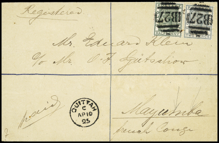1884-91 1/2d Green and 2d slate tied by B27 in bars