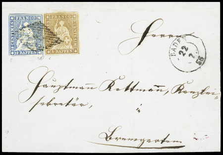 10Rp. blau, dünnes Papier, zusammen mit 5Rp. braun