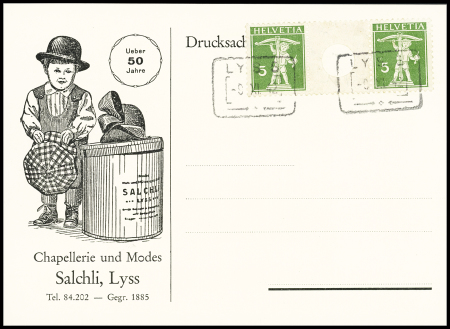 Tellknabe 5C+5C grün, Type I, grosse Lochung, auf saubere,