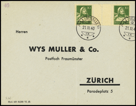 Tellbrustbild 10C+10C grün, mit perforierten Zwischensteg,