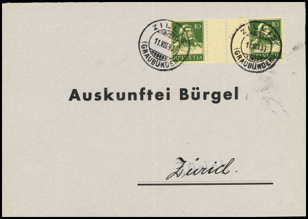 Tellbrustbild 10C+10C grün, mit perforierten Zwischensteg,