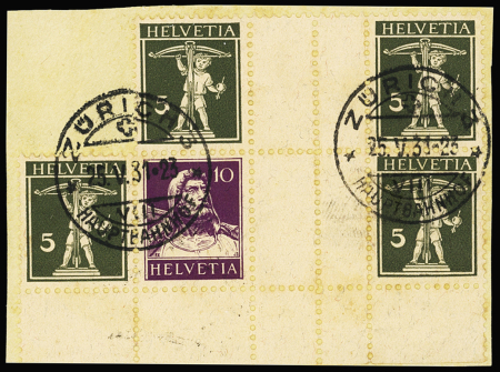 Tellbrustbild 10C dunkelviolett und Tellknabe 5C olivgrün