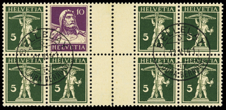 Tellbrustbild 10C dunkelviolett und Tellknabe 5C olivgrün