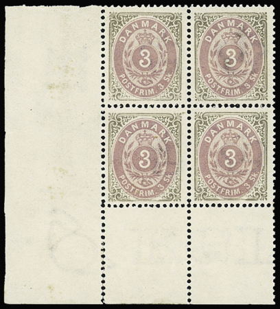 1870-1904 3sk Grey and lilas, bottom sheet corner block