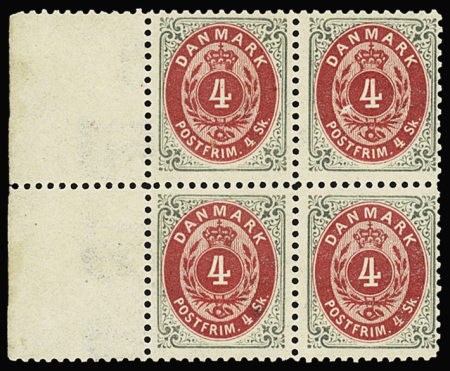1870-1904 4sk Red and grey, marginal corner block of