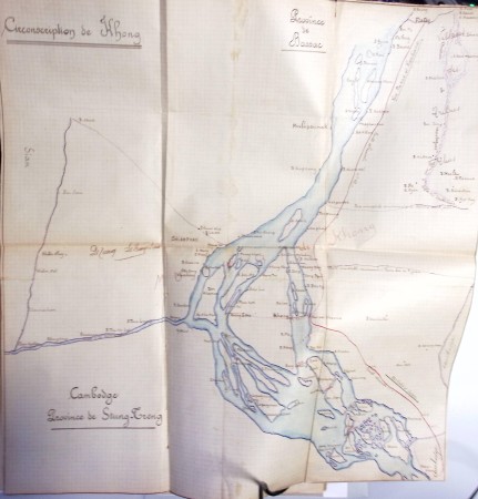 Chemise blanche : décembre 1929 rapport manuscrit exceptionnel du Chef de Poste de Gendarmerie Coloniale de KHONE (LAOS, détachement de COCHINCHINE-CAMBODGE) de 37 pages, 54 photos inédites, 2 cartes géographiques fa