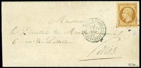 N°9 OBL étoile muette + CAD "Lettre AFFie de Paris pour Paris" (1853), signé Calves. TB