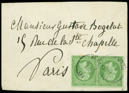 N°20, 2 pièces, OBL T15 "St Malo (34)" sur carte adressée à Paris (tentative d'entrée). TB