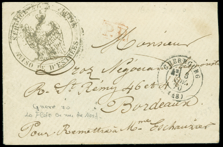 Lettre en franchise avec cachet noir avec aigle "Service de la flotte aviso le d'Estrées" (doc jointe). TB