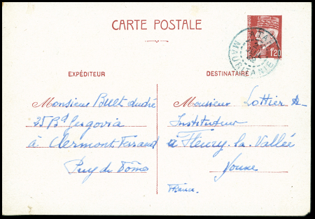 Type Sage : 3 cartes lettres 15c bleu TSC Vervelle (Sag J43a, J 43b, J43d) et 2 cartes lettres TSC Centenaire de Dunkerque (Sag J 38a et 38f). Neuves, cote 660€. B