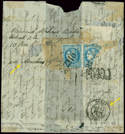 2 lettres : n°45, 3 pièces, OBL GC 1565 + 24 "Fouras (16)" (2 janv 71) sur lettre adressée à un marin du Fort de Noisy le Sec (AFF incomplet, 2 timbres manquants suite à l'immersion et lettre AFF n°45 (2 pièces dont une