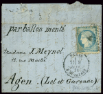 3 ballons montés : Le Duquesne (pour Diest Belgique), Le Kepler (pour Agen Lot et Garonne), Le Général Daumesnil (Gazette des Absents n°29 pour Granville réexpédiéee à Jersey). TB