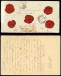 N°38 en paire + 80 + 83 + 88 OBL CAD  "Paris R. Taitbout" (1877) sur lettre chargée (VD 170F), AFF composé Cérès-Sage et n°83 OBL Paris (1889) sur entier carte postale réponse 5c noir de Suisse avec timbres-taxe suisses