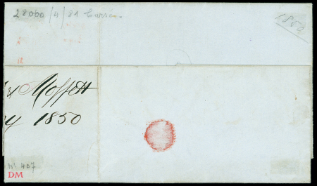 1847 10c Black, good to large margins, tied by red