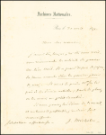 N°2 15c vert OBL grille sur lettre autographe de Jules Michelet (1851). TB