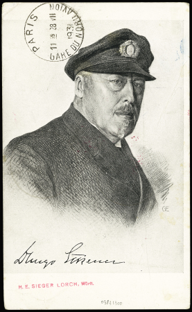 Allemagne PA 40 (cote 150€) OBL CAD "Luftschiff Graf Zeppelin polarfahrt 1931" + CAD "Par avion Zeppelin Leningrad" sur carte postale représentant le Dr Hugo Eckener. TB