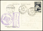 N°829 OBL Paris 62 (25.7.49) sur carte postale EPF (aurore boréale) avec CAD de transit Godhavn (21.8.50) (carte restée en souffrance à la légation de France de Reykjavik) mais avec cahet rond violet type 1 Mission